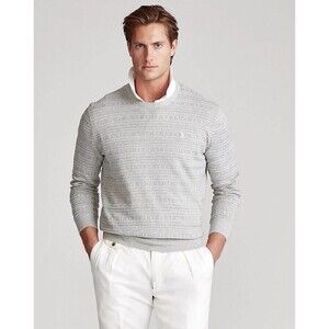Polo Ralph Lauren Mens Sweater Gray Pima Cotton Fair Isle Knit Pullover Large